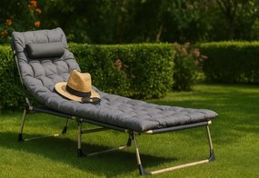 Polohovateľné skladacie lehátko s poduškou sivej farby