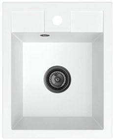 Sink Quality Ferrum 40, kuchynský granitový drez 400x500x195 mm + čierny sifón, biela, SKQ-FER.W.1K40.XB