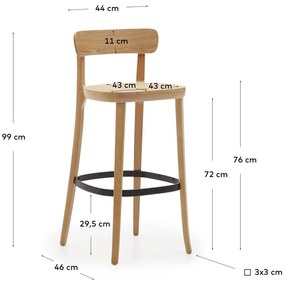 Barová stolička v dekore jaseňa v prírodnej farbe 99 cm Romane – Kave Home
