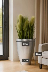 Kvetináč OPALA, sklolaminát, výška 44 cm, strieborný lesk