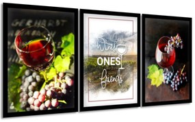 Gario Sada plagátov Dobré víno - 3 dielna Farba rámu: Rustikálna, Veľkosť: 99 x 45 cm