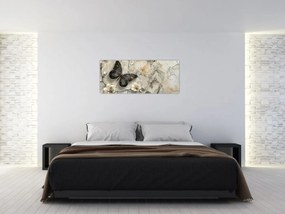 Obraz - Mramorové pozadie s motýľmi (120x50 cm)
