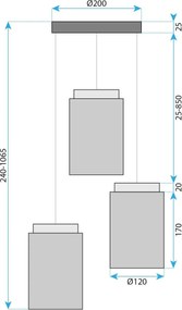 Toolight Toolight, závesné svietidlo 3xE27, APP1811-3CPR, šedá matná-čierna, OSW-00661