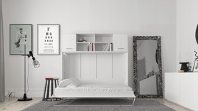 Maxima House Posteľ schovaná v skrini, horizontálna, 140H, s nadstavcom, biely lesk skladacie