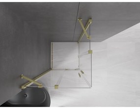 Mexen Velar Duo, sprchový kút s posuvnými dverami 90(dvere) x 90(dvere) cm, 8mm číre sklo, zlatý matný profil, 871-090-090-02-55
