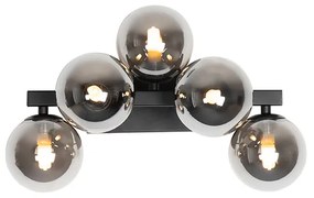 Moderné nástenné svietidlo čierne s dymovým sklom 5-svetlo - Bianca