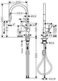 Hansgrohe M54, drezová batéria Talis s výsuvnou spŕškou, vzhľad nehrdzavejúcej ocele, HAN-72800800