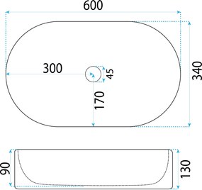 Rea Vanda, umývadlo na dosku 600x340x130mm, biela lesklá, REA-U6526