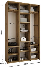 Šatníková skriňa 150 cm Carmela 40-3 (biela + zlatá). Akcia -20%. Vlastná spoľahlivá doprava až k Vám domov. 1126610