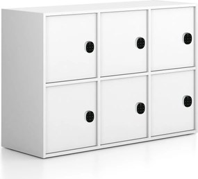 Kancelárska skriňa FRAME, nízka, 6x dvere, 1299 x 450 x 881 mm, kódový zámok, biela