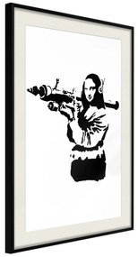 Artgeist Plagát - Banksy Mona Lisa with Rocket Launcher [Poster] Veľkosť: 30x45, Verzia: Zlatý rám s passe-partout