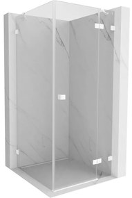 Mexen Lunar, pravostranný výklopný sprchový kút 90 x 90 cm, 8mm číre sklo, biely profil, 834-090-090-20-00-P