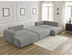 Tmavosivá menčestrová rozkladacia rohová pohovka (ľavý roh/do "U") Lucien – Bobochic Paris