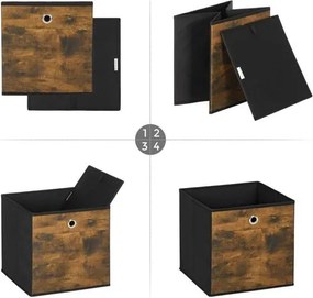 Skladacie úložné boxy, 6 ks, rustikálna hnedá, čierna