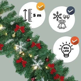 Jurhan Vianočná girlanda ANDREA s osvetlením, zdobená, 5m, zelená