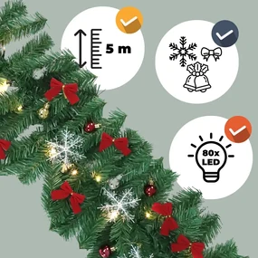 Jurhan Vianočná girlanda ANDREA s osvetlením, zdobená, 5m, zelená