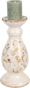 Béžový keramický svietnik s kvietkami Floral Cartoon L - Ø 14*32 cm