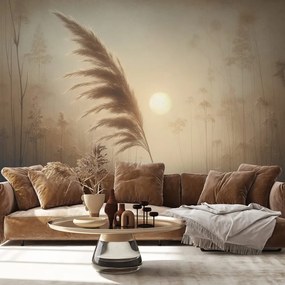 Samolepiaca tapeta pampová tráva v rannej hmle