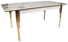 Rozkladací jedálenský stôl (pre 6 osôb) Diana (Zlatá + Biela). Vlastná spoľahlivá doprava až k Vám domov. 1073157