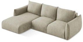 Béžová ženilková rozkladacia rohová pohovka (ľavý roh/s leňoškou) Leila – Makamii