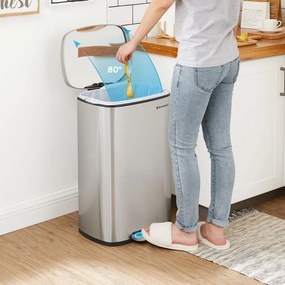 Odpadkový kôš s pomalým zatváraním TIDY, 50l, strieborná SongmicsHome