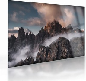 Sklenený obraz - Talianske dolomity schované v hmle (70x50 cm)