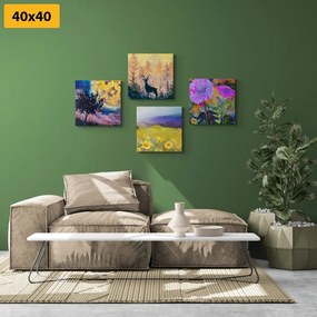 Set obrazov imitácia olejomaľby jeleňa v prírode - 4x 60x60