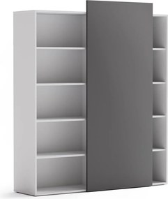 Kancelársky regál s posuvným panelom BLOCK, 1600 × 400 × 1748 mm, grafitová