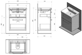 Sapho Sapho, THEIA umývadlová skrinka 56,4x70x44,2cm, 2x zásuvka, biela (TH060), TH060-3030