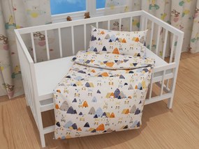 Biante Detské bavlnené posteľné obliečky do postieľky Sandra SA-613 Modro-oranžové lesné zvieratká na bledo sivom Do postieľky 90x120 a 40x60 cm