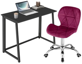 Set do pracovne ZARIMO stôl 80x40 cm čierny + kreslo AVOLA VELVET vínové