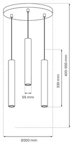 Závesné svietidlo Hudson, 3x čierne kovové tienidlo, b, o