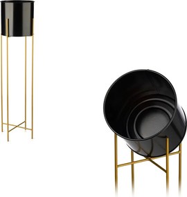 KOVOVÝ KVETINÁČ SO STOJANOM GLAMOUR 95X24 CM ČIERNA/ZLATÁ