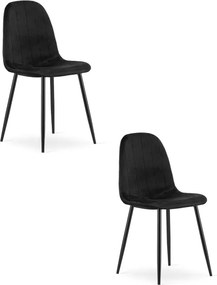 Set dvoch jedálenských stoličiek PADVA zamatové čierne / čierne nohy (2 ks)