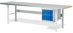 Dielenský stôl SOLID s 3 zásuvkami, nosnosť 750 kg, 2500x800 mm, oceľ