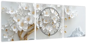Obraz – 3D elegantný strom života (s hodinami) (90x30 cm)