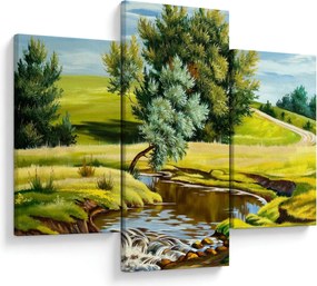 Obraz - Rieka medzi lúkami, olejomaľba (90x60 cm)