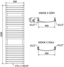 Mexen Bachus vykurovacie teleso 1600 x 500 mm, 668 W, čierna, W109-1600-500-00-70