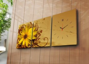 3 dielne dekoratívne nástenné hodiny Klota žlto-hnedé
