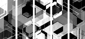5-dielny obraz futuristická abstrakcia tvarov v čiernobielom prevedení