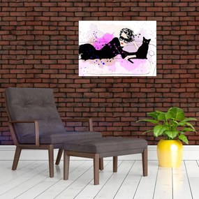 Obraz - Žena s čiernou mačkou (70x50 cm)