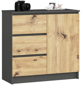 Komoda Komeito (grafit + dub artisan). Akcia -10%. Vlastná spoľahlivá doprava až k Vám domov. 1117225