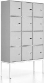 Kancelárska skriňa FRAME, biela podnož, 12x dvere, 1299 x 450 x 2185 mm, mechanický kódový zámok, sivá