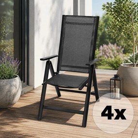 Set 4 ks hliníkových polohovacích kresiel Avenberg ISLA, čierna