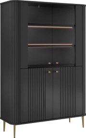 Vitrína Vesper 103 cm štvordverová - čierna / zlaté nohy
