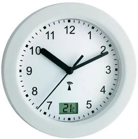 Nástenné DCF hodiny do kúpeľne, biele 17.5 cm