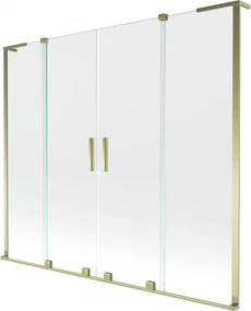 Mexen Velar L Duo, 2-krídlová posuvná vaňová zástena 200 x 150 cm, 8mm číre sklo, zlatá lesklá, 896-200-003-02-50