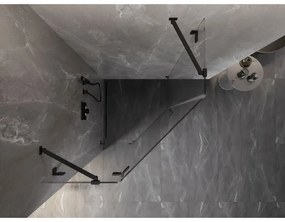 Mexen Lunar, päťuholníkový sprchový kút s ľavým sklonom 90 x 90 cm, 8mm číre sklo, čierny profil, 831-090L-090P-70-00-L