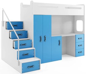 Vyvýšená poschodová posteľ MAX 4 - 200x80cm - Biela - Modrá