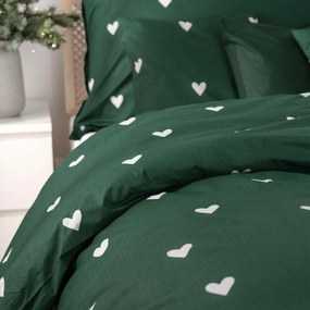 Goldea vianočné bavlnené posteľné obliečky - srdiečka na tmavo zelenom 140 x 200 a 70 x 90 cm
